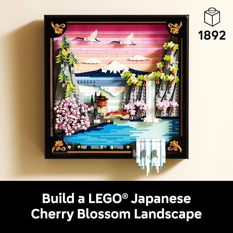 LEGO Art Japanese Cherry Blossom Landscape Building Set for Adults Room Decoration Gift for Women Men Ages 18 Framed Wall Decor Stand or Hang to Display 31218