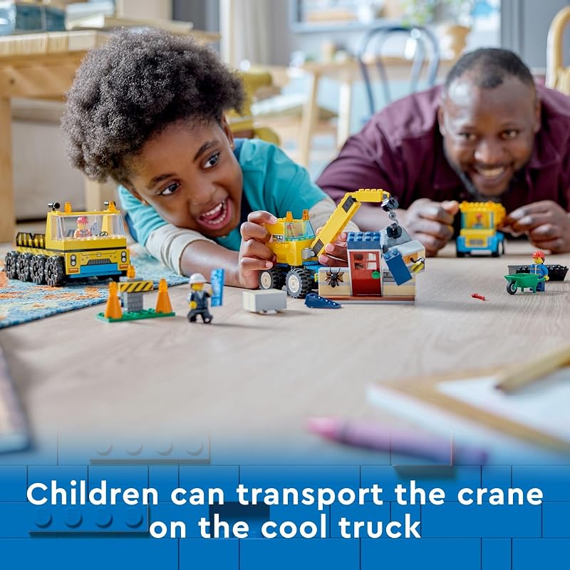 LEGO City Construction Trucks and Wrecking Ball Crane 60391 Building Toy Set for Toddler Kids Ages 4 Includes 3 Construction Vehicles an Abandoned House and 3 Minifigures for Pretend Play
