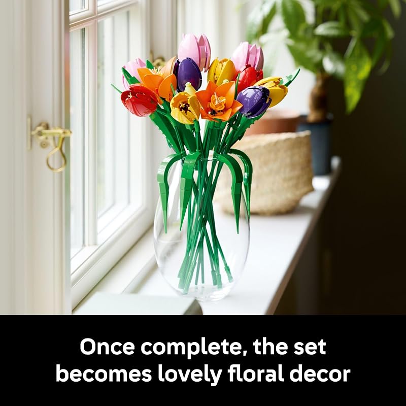 LEGO Botanicals Tulip Bouquet Building Set for Adults Gift for Birthdays Bedroom Book Shelf Office Decor for Women Men Ages 18 Artificial Flowers Crafting Kit 11501