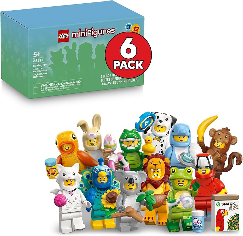 LEGO Minifigures Animal Series 28 6 Pack Kids Toys in Sealed Mystery Boxes Themed Figures to Collect Birthday Party Favors Gift idea for Boys Girls Ages 5 66813
