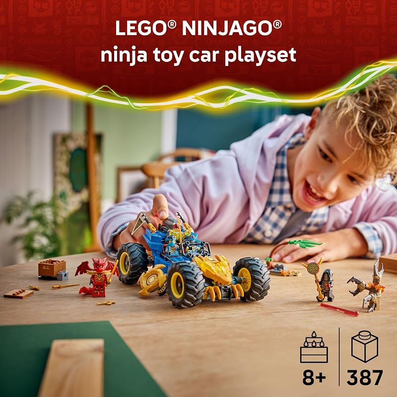 LEGO NINJAGO Jays Transforming Car Building Toy for Boys Girls Toy Car W 2 Play Modes for Kids Ages 8 W Jay NYA Dragon Form Kai 2 More Minifigures Gift Idea for Birthdays 71856