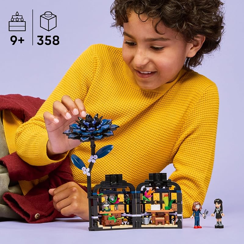 LEGO Wednesday Black Dahlia Flower Building Toy Pretend Play Set for Girls Boys Ages 9 with Wednesday Addams Professor Minidolls Building Blocks for Kids Gift Idea for Birthdays 76784