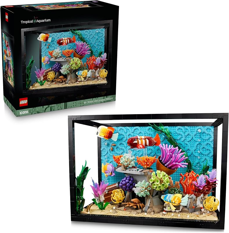 LEGO Icons Tropical Aquarium Building Set for Adults Ages 18 Bedroom Home Office Decor Gifts for Men Women Model Fish Kit with Plants Corals 10366