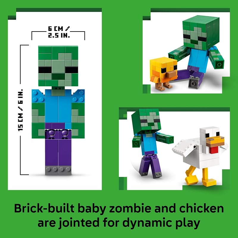 LEGO Minecraft Chicken Jockey 21582 Building Toys for Boys Girls Ages 9 Display for Bedroom 344 pieces Gift for Birthdays