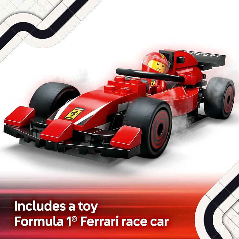 LEGO City F1 Pit Stop Pit Crew with Ferrari Car Toy Model Race Car Toy Building Playset for Kids Boys and Girls Ages 6 F1 Collectible for Fans Gift Idea for Birthdays 60443