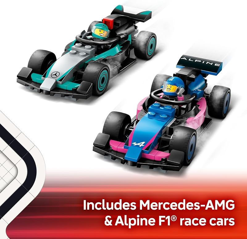 LEGO City F1 Garage Mercedes AMG Alpine Cars Toy Model Race Car Building Toy and Portable Playset for Kids Boys and Girls Ages 7 F1 Collectible for Fans Gift Idea for Birthdays 60444