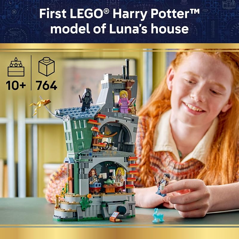 LEGO Harry Potter Luna Lovegoods House Building Toy for Girls Boys Pretend Play Display Book Shelf or Bedroom Decor for Kids Ages 10 W Lunas Hare Patronus Gift Idea for Birthdays 76467