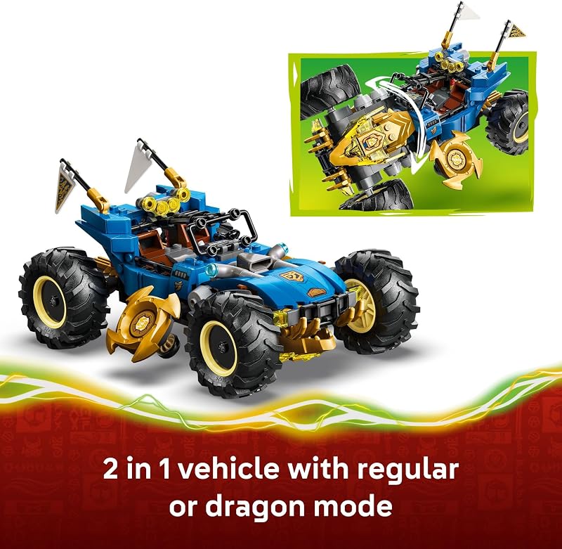 LEGO NINJAGO Jays Transforming Car Building Toy for Boys Girls Toy Car W 2 Play Modes for Kids Ages 8 W Jay NYA Dragon Form Kai 2 More Minifigures Gift Idea for Birthdays 71856