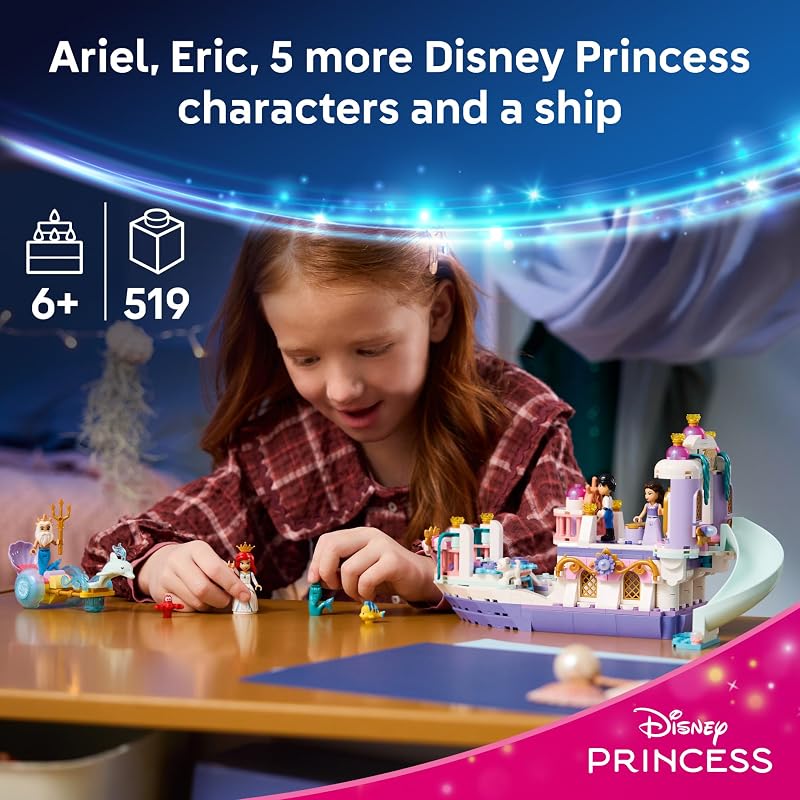 LEGO Disney Princess Ariels Royal Wedding Boat 43299 Building Toys for Girls Boys Ages 6 The Little Mermaid Movie Character Figures Fun Activity for Kids 519 pieces