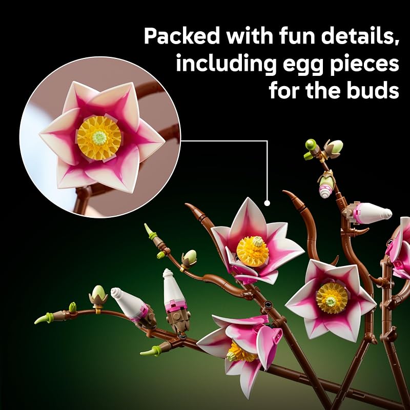 LEGO Botanicals Magnolia Branches Building Set for Adults Ages 18 Gift for Birthdays Artificial Flowers for Home Office Bedroom or Desk Decor 11510