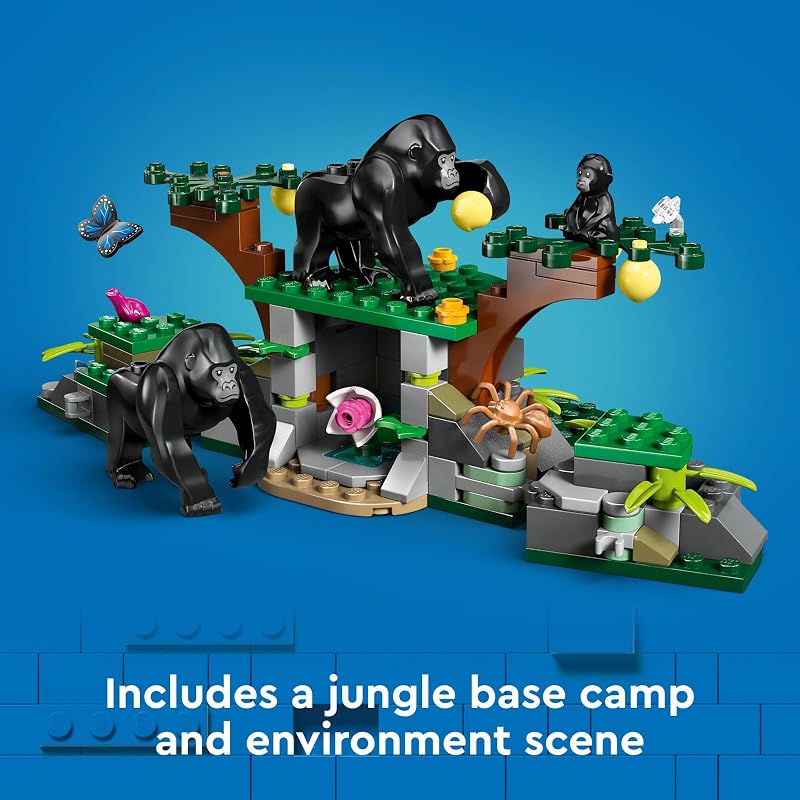 LEGO City Jungle Explorer Helicopter Toy at Base Camp Kids Toy Adventure Building Set for Boys Girls Ages 8 with 5 Minifigures Gorilla Figures Gift Ideas for Birthdays 60437