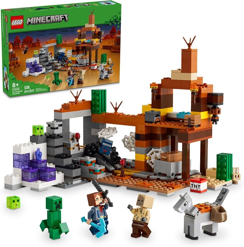 LEGO Minecraft The Badlands Mineshaft Building Toys for Boys Girls Ages 8 Video Game Toy for Kids W Minecraft Minifigures Gift for Birthdays 21263