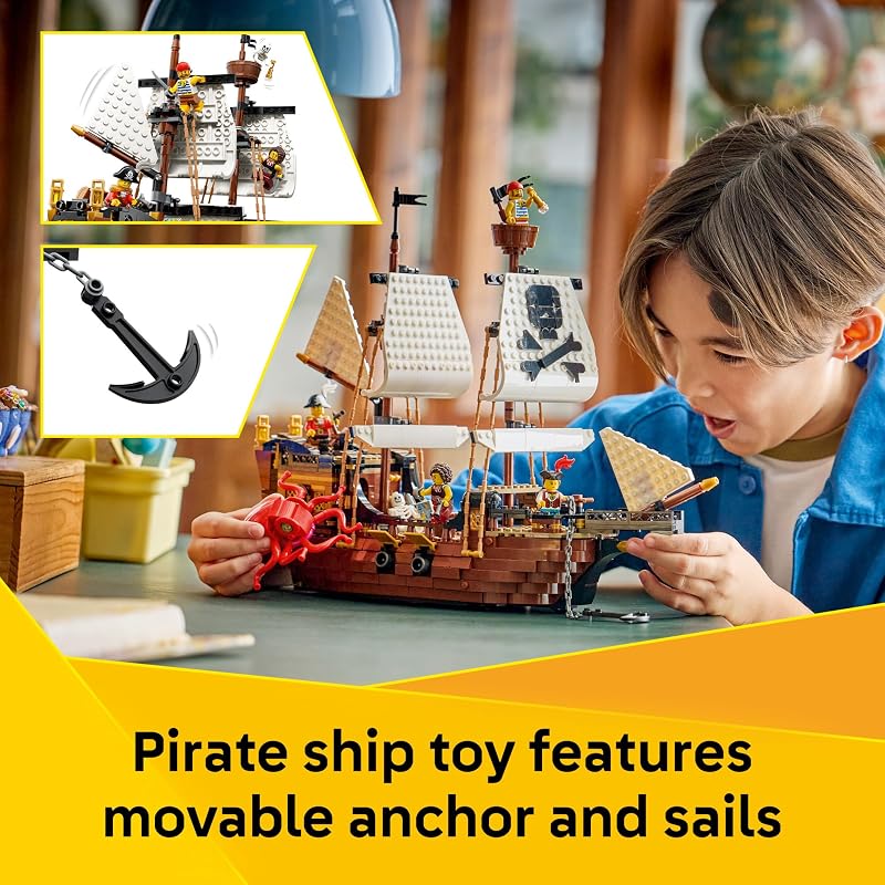 LEGO Creator 3 in 1 Iconic Pirate Ship Toy Building Set for Boys Girls Ages 9 Includes 5 Minifigures Gift for Kids Birthdays 31387