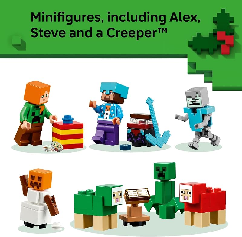 LEGO Minecraft Advent Calendar 2025 Building Toy Kids Holiday Countdown Set for Boys Girls Ages 7 24 Buildable Surprises 8 Minifigures for Gamers Collectible Gift for Christmas 21280