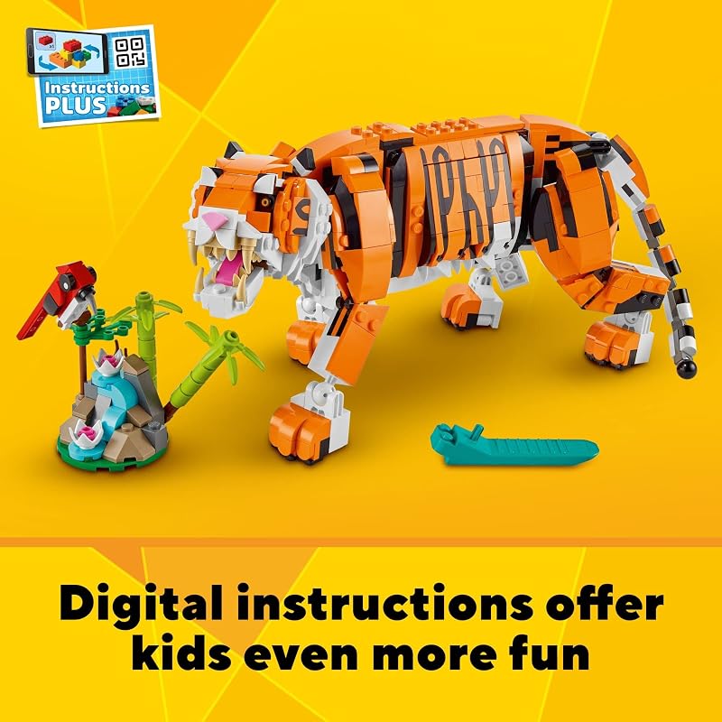 LEGO Creator 3 in 1 Majestic Tiger Building Set Transforms from Tiger to Panda or Koi Fish Set Animal Figures Collectible Building Toy Gifts for Kids Boys Girls 9 Plus Years Old 31129