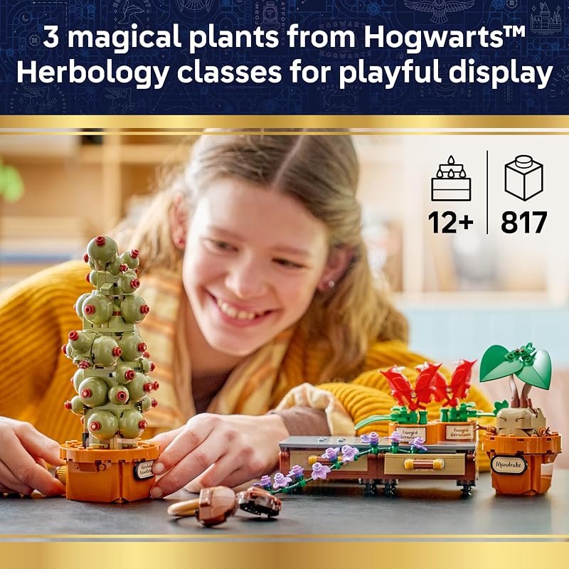 LEGO Harry Potter Hogwarts Herbology Plants 76474 Building Toy for Girls Boys Ages 12 Movable Features Display as Bedroom or Desk Decor 817 pieces Gift for Fans