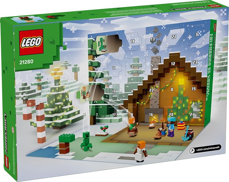 LEGO Minecraft Advent Calendar 2025 Building Toy Kids Holiday Countdown Set for Boys Girls Ages 7 24 Buildable Surprises 8 Minifigures for Gamers Collectible Gift for Christmas 21280