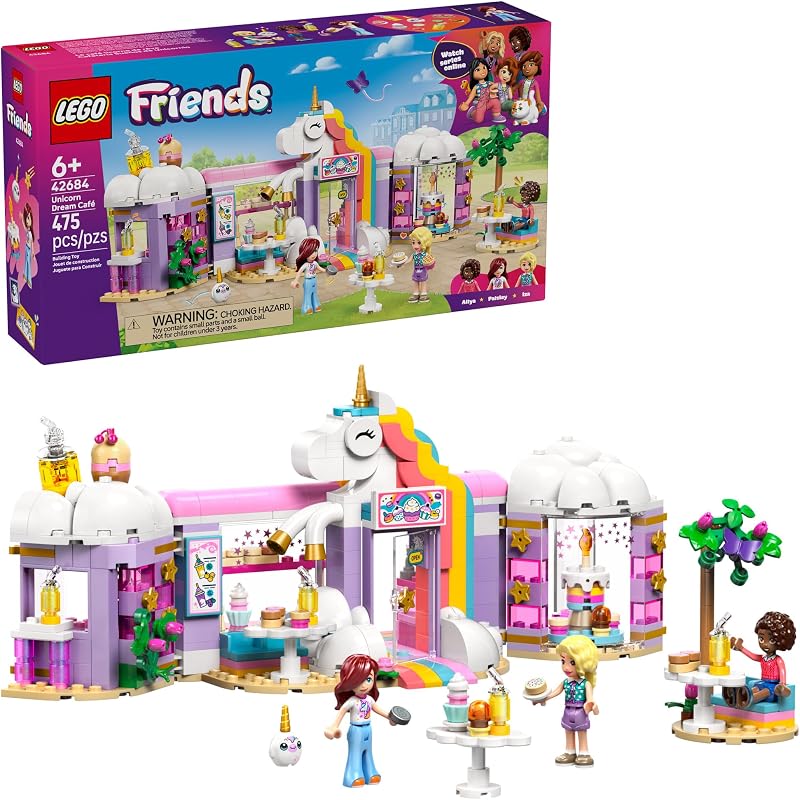 LEGO Friends Unicorn Dream Café Building Toy for Girls Boys Pretend Playset for Kids Ages 6 Gift for Birthdays W Paisley Aliya Iza Minidolls Accessories 42684