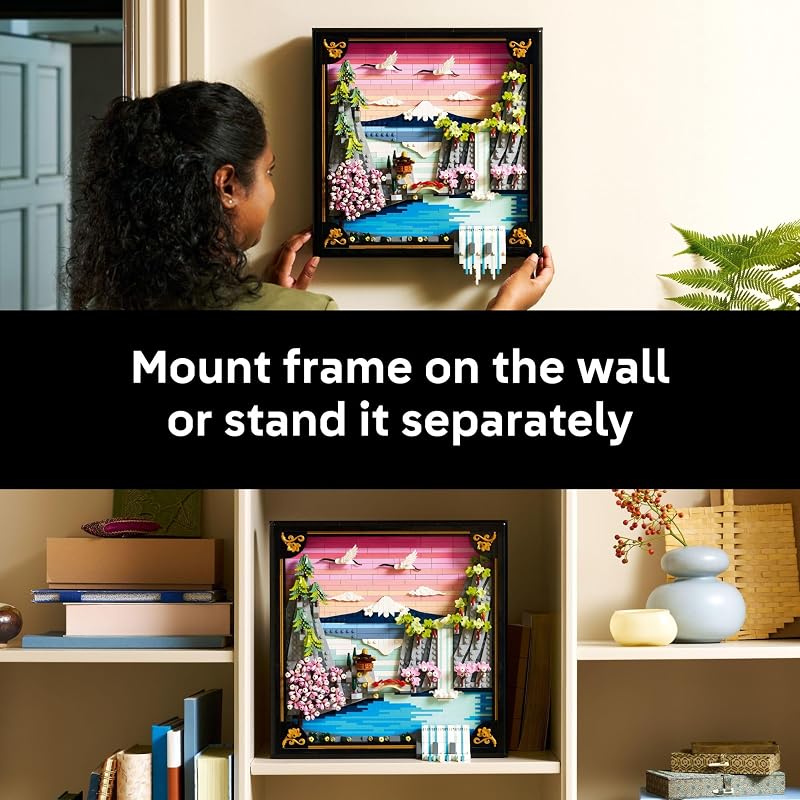 LEGO Art Japanese Cherry Blossom Landscape Building Set for Adults Room Decoration Gift for Women Men Ages 18 Framed Wall Decor Stand or Hang to Display 31218
