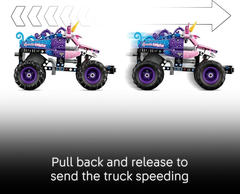 LEGO Technic Monster Jam Sparkle Smash Pull Back Truck Toy for Boys Girls Monster Truck Building Toy W Pull Back Racing Action for Kids Ages 7 Gift Idea for Birthdays 42220