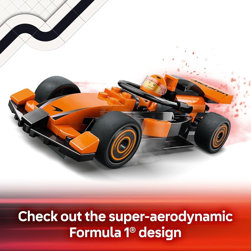 LEGO City F1 Driver with McLaren Race Car Toy Model Car Building Toy Kit for Kids Boys and Girls Ages 6 F1 Collectible for Fans with a Driver Minifigure Gift Idea for Birthdays 60442