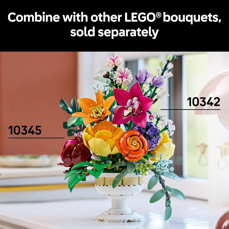 LEGO Botanicals Flower Arrangement Artificial Flowers Building Set Decor for Table Display Gift for Birthdays Unique Bouquet for Adults Ages 18 10345
