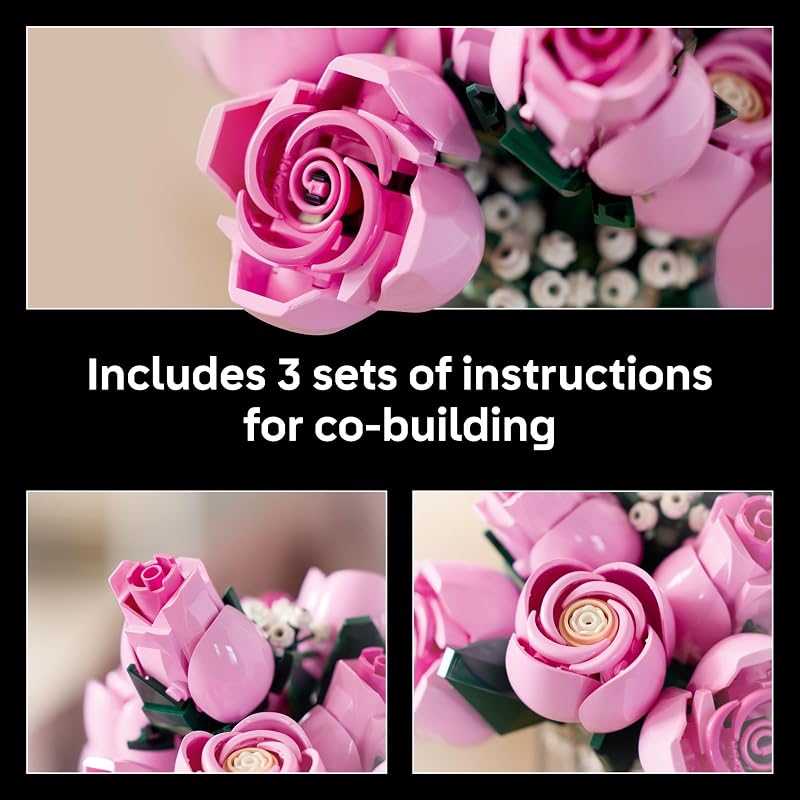 LEGO Botanicals Bouquet of Pink Roses Artificial Flowers Building Blocks for Adults Ages 18 Gifts for Birthdays for Her Flowers for Home Office Shelf or Room Decor 10374