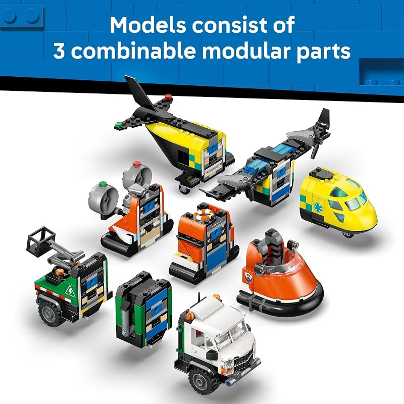 LEGO City Airplane Service Truck Hovercraft Remix Building Toy for Kids Mix Match Emergency Vehicle Truck Toys for Pretend Play Gift Idea for Boys Girls Ages 7 60505