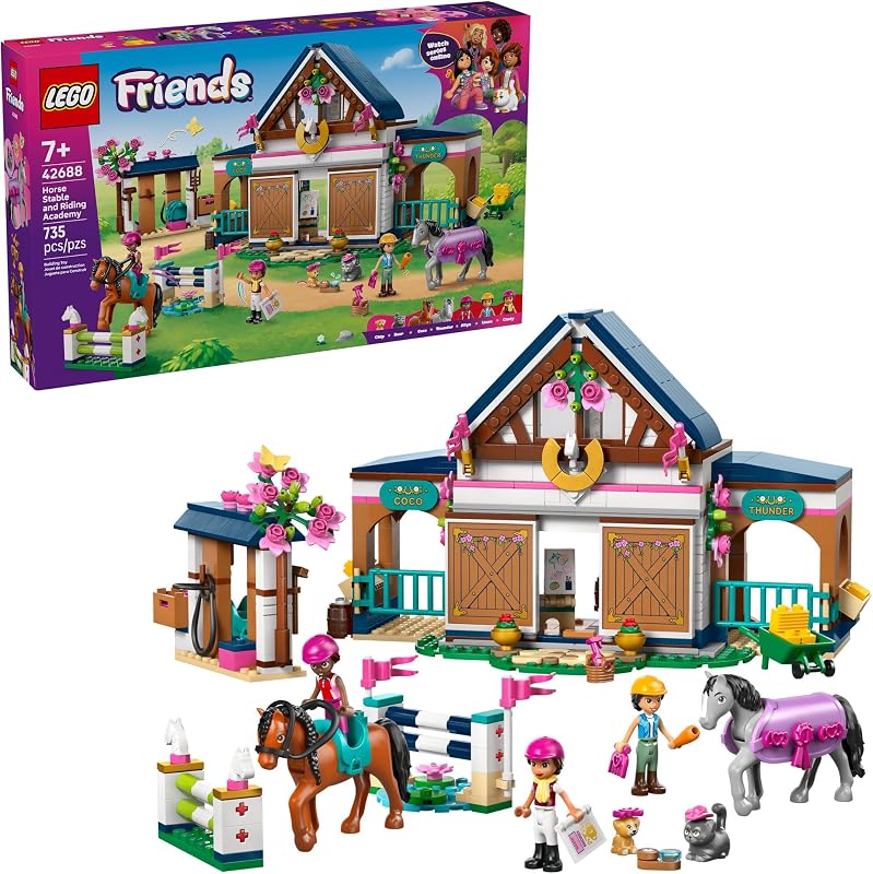 LEGO Friends Horse Stable and Riding Academy Building Toy for Girls Boys Pretend Play Set for Kids Ages 7 W 3 Minidolls Toy Animal Figures Accessories Gift Idea for Birthdays 42688