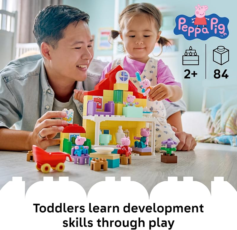 LEGO DUPLO Peppa Pig Family House Building Toy for Toddlers Ages 2 Sensory Toy for Girls Boys W 5 Figures Birthday Gifts for Kids 10467
