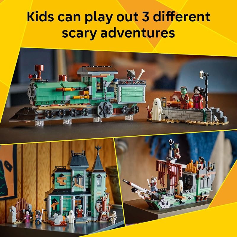 LEGO Creator 3 in 1 Haunted Mansion Building Toy for Kids Halloween Building Blocks Learning Toy for Girls Boys Ages 9 Build a Haunted House Train or Ship Gift for Birthdays 31167