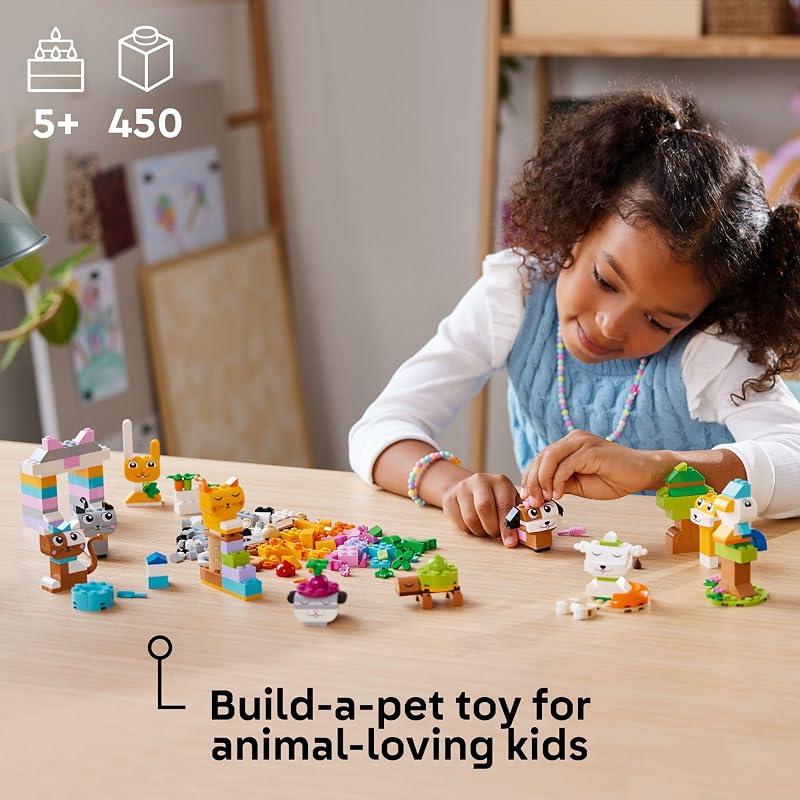 LEGO Classic Creative Pets Building Brick Animals Toy Kids Build a Dog Cat Rabbit Hamster and Bird Gift for Animal Loving Boys and Girls Aged 5 and Up Great Build Together Toy 11034