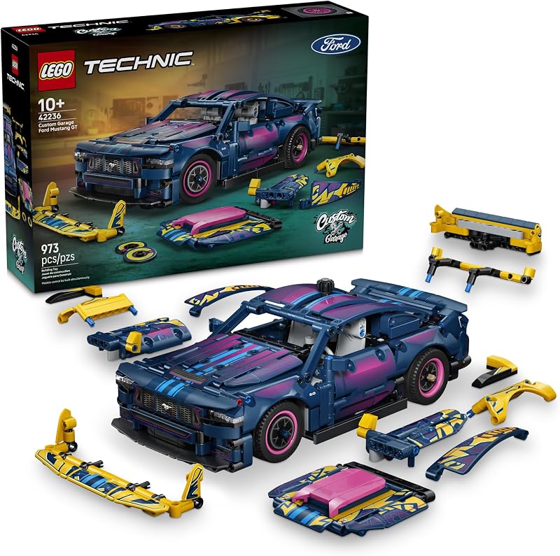 LEGO Technic Custom Garage Ford Mustang GT Car 42236 Customizable Building Toys for Boys Girls Ages 10 Toy Car for Display for Bedroom 973 pieces Gifts for Kids