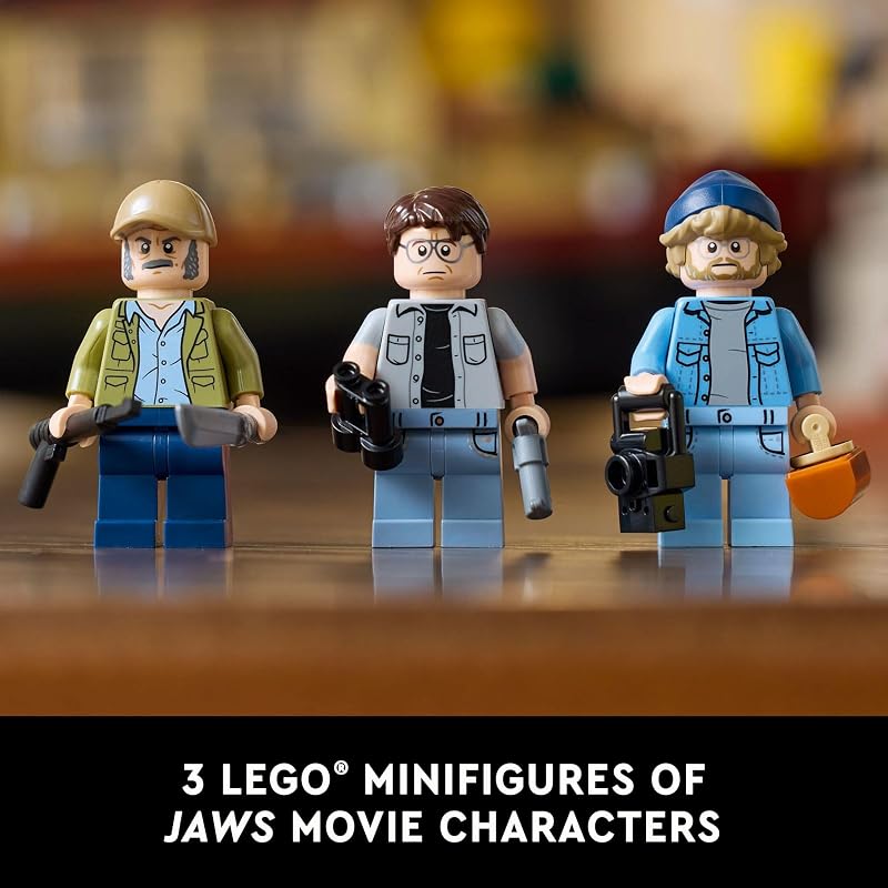 LEGO Ideas Jaws Set Diorama Kit for Fans of the Classic Movie Shark Toy Movie Memorabilia Gift for Adults Includes Orca Boat and Chief Brody Hooper and Quint Minifigures 21350