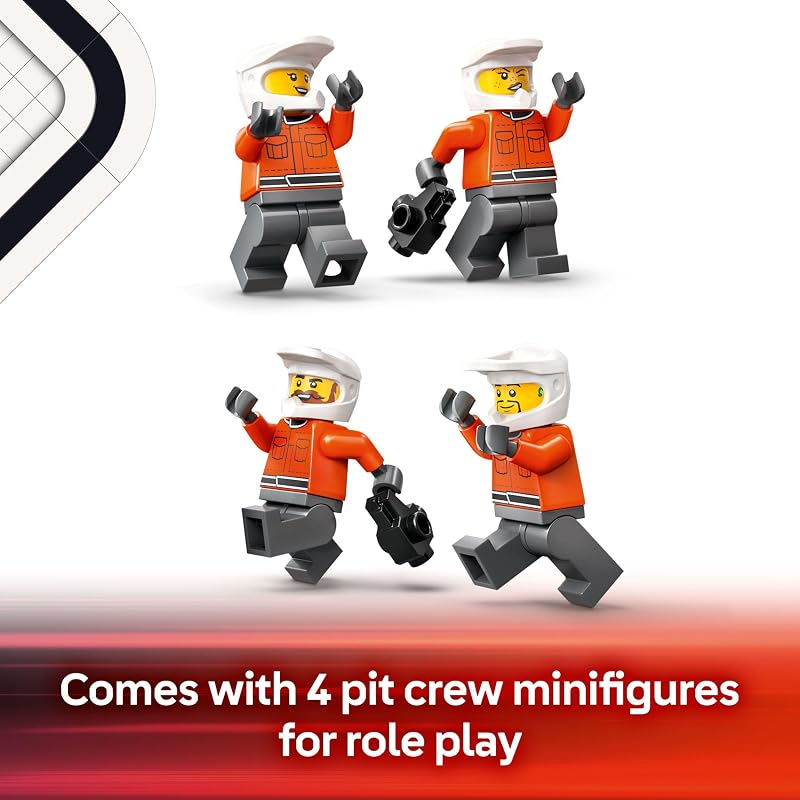 LEGO City F1 Pit Stop Pit Crew with Ferrari Car Toy Model Race Car Toy Building Playset for Kids Boys and Girls Ages 6 F1 Collectible for Fans Gift Idea for Birthdays 60443