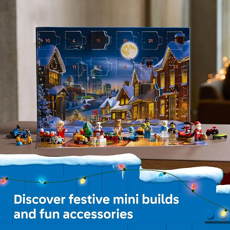 LEGO City Advent Calendar 2025 Kids Toy Holiday Countdown Playset W Santa Mrs Claus Minifigures for Boys Girls Ages 5 24 Buildable Surprises Gift Idea for Christmas 60475
