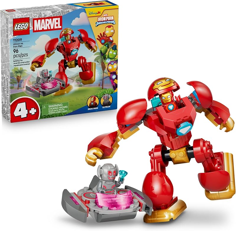 LEGO Marvel Iron Man and His Awesome Friends Ultron vs Iron Man 11209 Preschool Building Toys for Boys Girls Ages 4 Marvel Action Figures Sturdy Build for Pretend Play 96 pieces Gift Idea