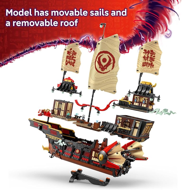 LEGO NINJAGO The Temple Bounty Building Toy Multi Level Boat W 6 Ninja Toy Minifigures for Kids Ages 14 Model Building Kit with Display Stand Dragons Rising Gift for Teen Boys Girls 71848