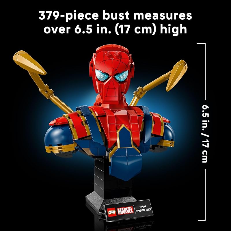 LEGO Marvel Iron Spider Man Bust Collectible Building Kit for Adults Ages 18 Includes Iron Spider Man Minifigure Collectible Model for Super Hero Fans Gift for Men and Women 76326