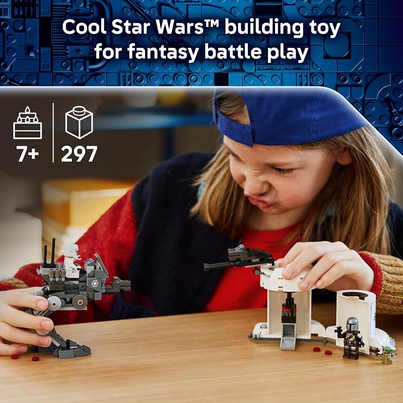 LEGO Star Wars AT RT Attack Building Toy for Boys Girls Ages 7 with The Mandalorian Grogu Minifigures Playset for Kids Gift for Birthdays 75444