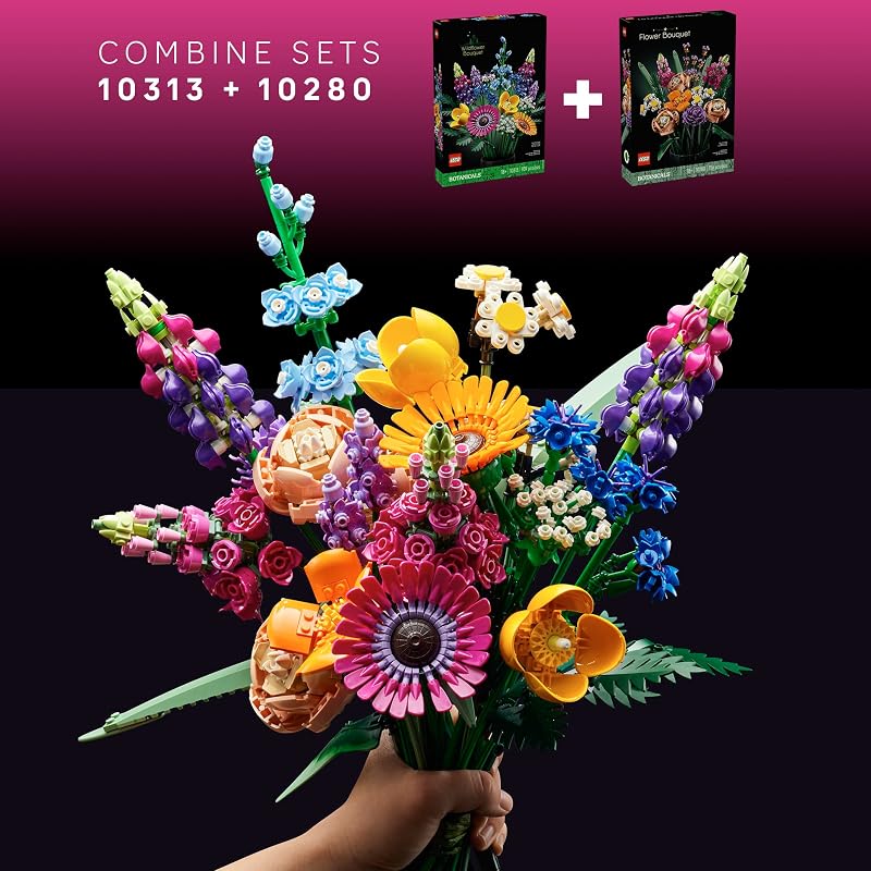 LEGO Botanicals Flower Bouquet 10280 Building Set Adults 18 Artificial Flowers Relaxing Bedroom or Home Office Decor Gift for Anniversary 756 pieces