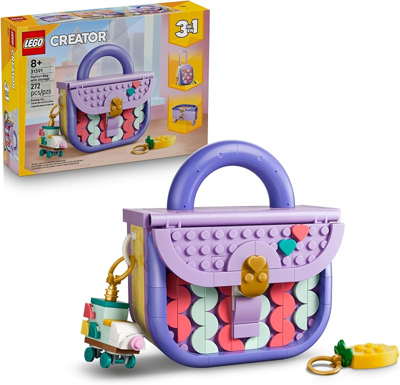LEGO Creator 3 in 1 Art Fashion Bag with Storage 31391 Building Toys for Girls Boys Ages 8 3 Building Options Bedroom or Desk Decor 272 pieces Gift for Birthdays
