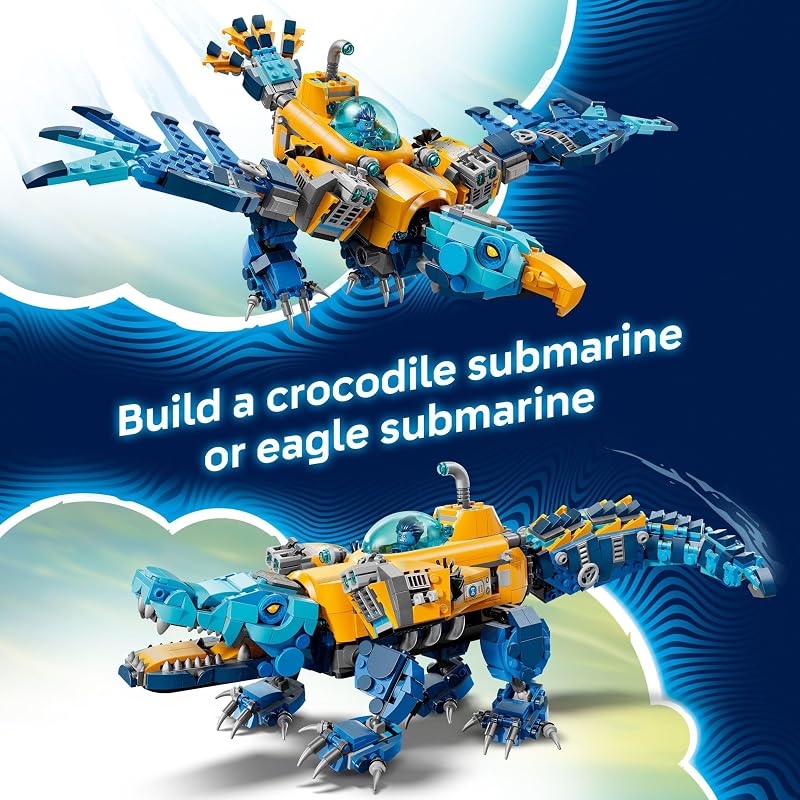 LEGO DREAMZzz Crocodile Submarine Building Toy for Boys Girls Pretend Play Set for Kids Ages 8 W 2 Build Options Includes 3 Minifigures Treasure Creature Gift Idea for Birthdays 71512