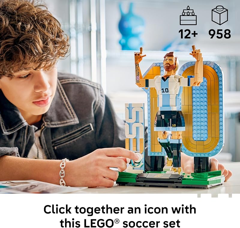 LEGO Editions Lionel Messi Soccer Legend Building Set for Boys Girls Ages 12 Collectible Soccer Gift with Plaque Kids Bedroom or Shelf Decor 43015