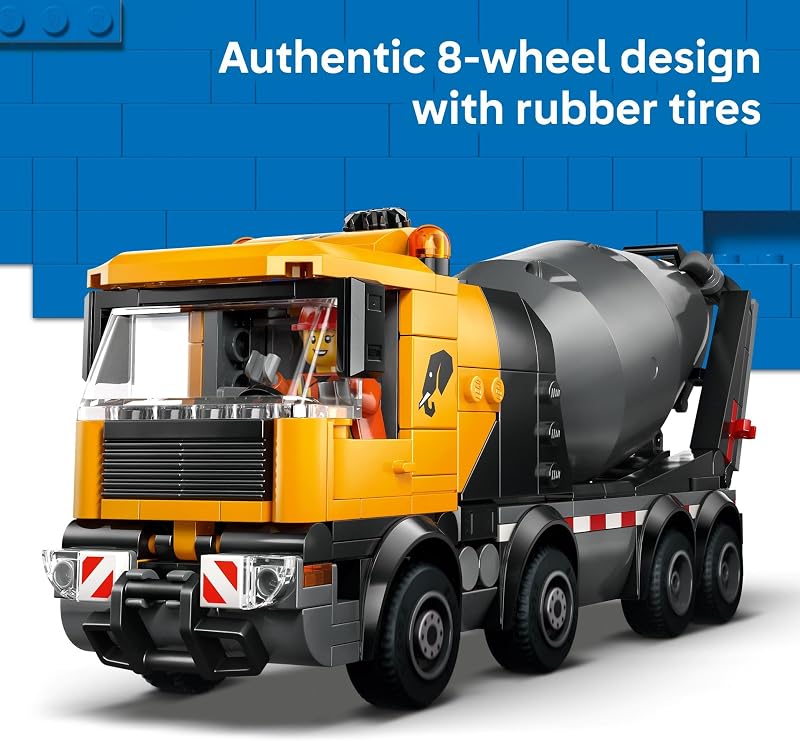 LEGO City Cement Mixer Truck Building Toy for Boys Girls Ages 7 Pretend Play Construction Toy W Rotating Drum 3 Worker Minifigures Gift Idea for Birthdays 60478