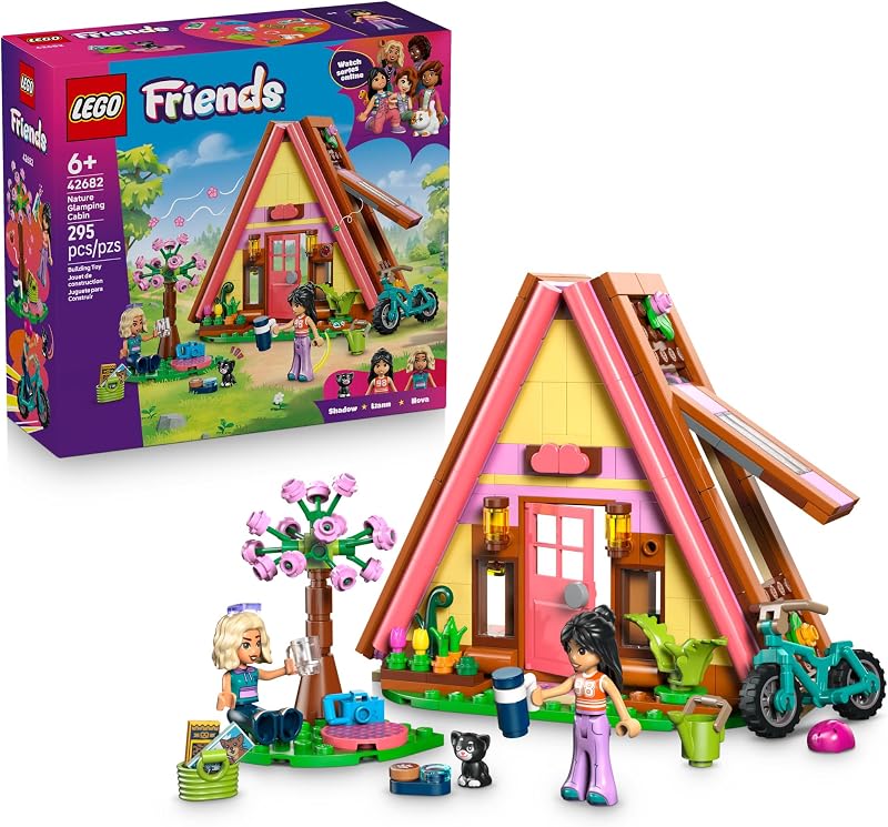 LEGO Friends Nature Glamping Cabin 42682 Building Toys for Girls Boys Ages 6 Dollhouse Cabin W 2 Minidolls for Pretend Play 295 pieces Gift For Birthdays