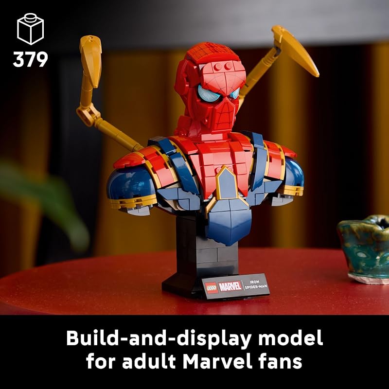 LEGO Marvel Iron Spider Man Bust Collectible Building Kit for Adults Ages 18 Includes Iron Spider Man Minifigure Collectible Model for Super Hero Fans Gift for Men and Women 76326