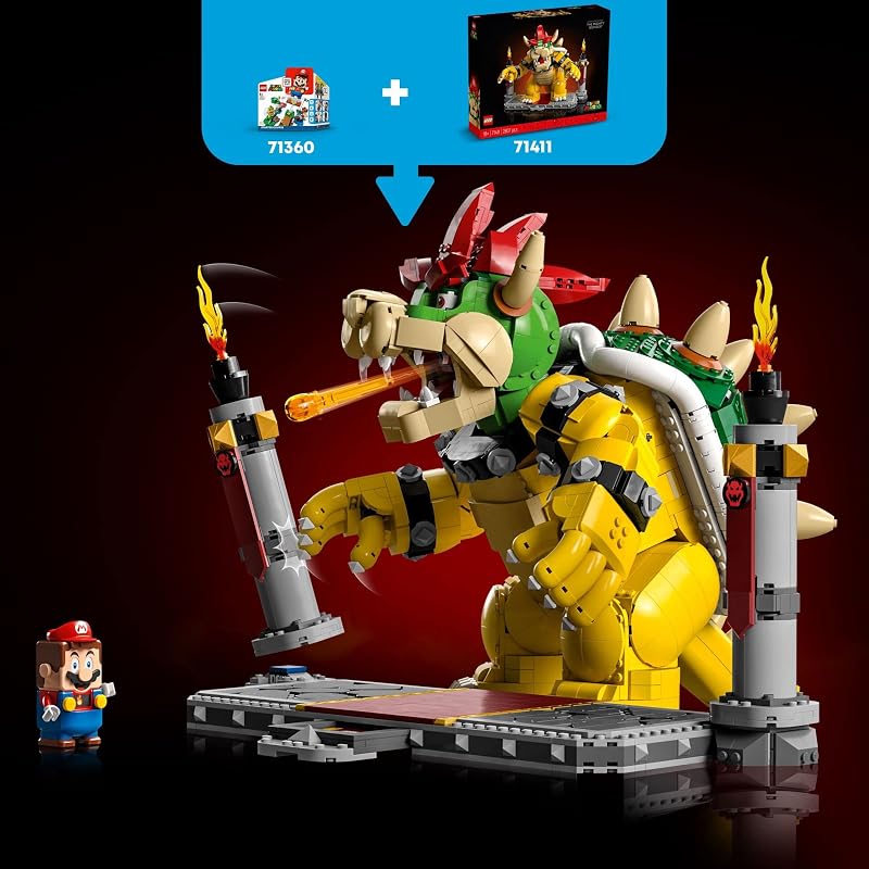 LEGO Super Mario The Mighty Bowser 71411 King of Koopas 3D Model Building Kit Collectible Posable Character Figure with Battle Platform Memorabilia Gift Idea for Adults and Fans of Super Mario Bros