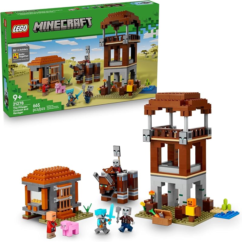 LEGO Minecraft The Pillager Outpost and Ravager Building Toy Video Game Building Blocks for Kids Boys Girls Ages 9 Includes Space Sentinel 3 Minifigures Gift Idea for Gamers 21278