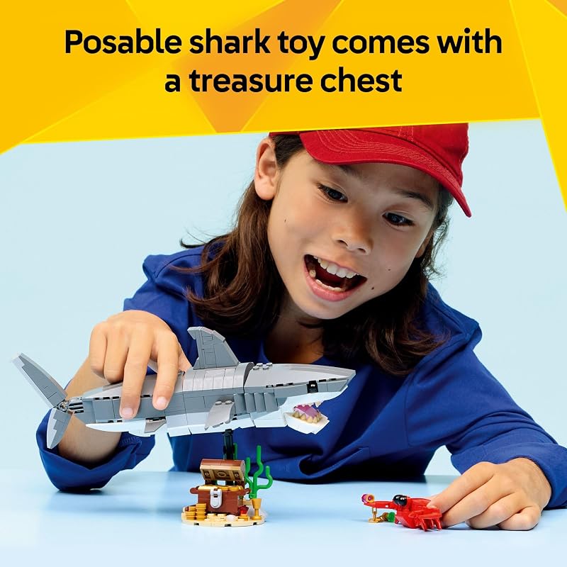 LEGO Creator Fierce Shark with a Treasure Chest Building Toy for Boys Girls Kids Build a Shark Fish or Manta Ray Animal Figure Bedroom or Shelf Decor for Ages 8 31381